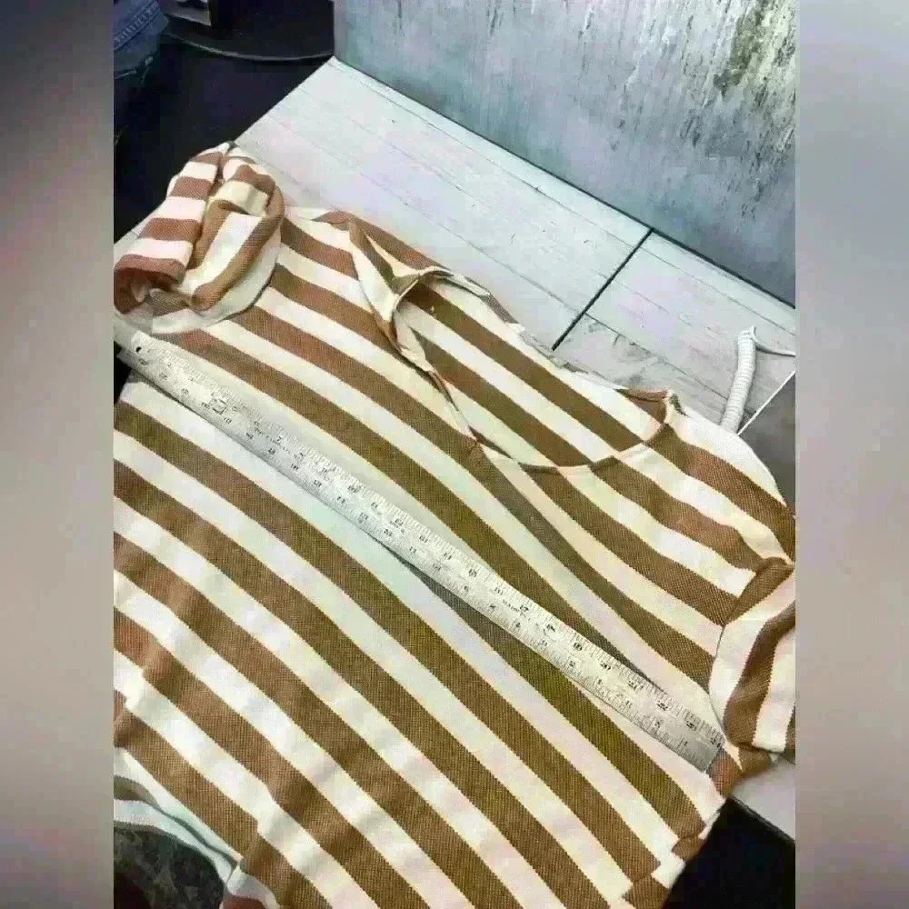 XL CES FEMME Women Fall Stripe Top Long Sleeve Orange White A8 - Picture 5 of 7